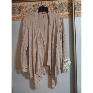 Haute Society Large Beige Lace Casual Occasion Open Drape Wrap Top